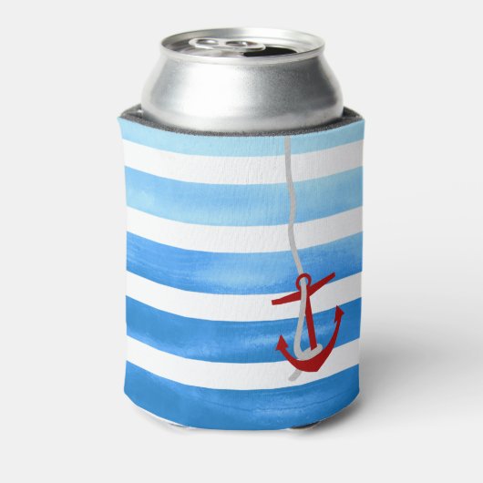 Gepersonaliseerd blauw strand rood anker blikjeskoeler (Blikje Achterkant)
