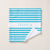 Gepersonaliseerd blauw strepen patroon bad handdoek (Wasdoekje)