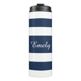Gepersonaliseerd blauw strepen patroon thermosbeker
