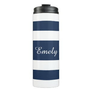 Gepersonaliseerd blauw strepen patroon thermosbeker
