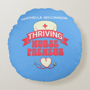 Gepersonaliseerd Blauw Verpleegkundige Ondernemer Rond Kussen