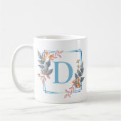 Gepersonaliseerd Blauw Vierkant Bloemen Grens Mono Koffiemok (Links)