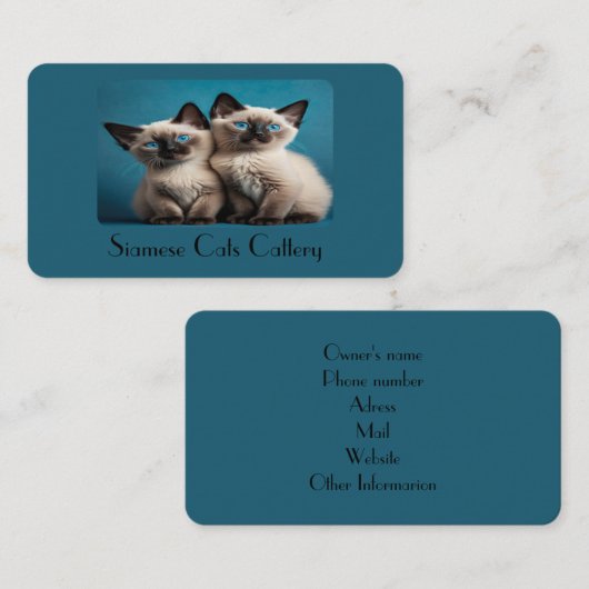 Gepersonaliseerd blauw Visitekaartje voor cattery (Voorkant / Achterkant)
