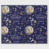 Gepersonaliseerd Blauw Vrolijk Kerstcadeau Cadeaupapier (Vlak)