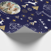 Gepersonaliseerd Blauw Vrolijk Kerstcadeau Cadeaupapier (Hoek)