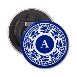 Gepersonaliseerd Blauw Wit Chinoiserie Chic Monogr Button Flesopener