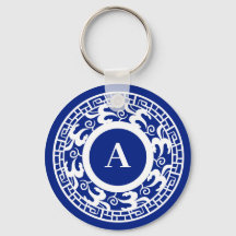 Gepersonaliseerd Blauw Wit Chinoiserie Chic Monogr