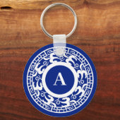 Gepersonaliseerd Blauw Wit Chinoiserie Chic Monogr Sleutelhanger (Achterkant)