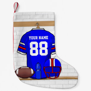 Gepersonaliseerd blauw wit Football Jersey Kleine Kerstsok