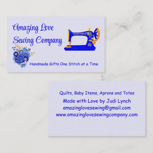 Gepersonaliseerd Blauwe en Gouden Naaimachine 3 Visitekaartje (Voorkant / Achterkant)