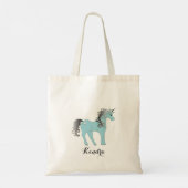 Gepersonaliseerd | Blauwe en grijze Unicorn Tote Bag (Achterkant)