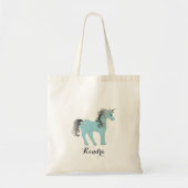 Gepersonaliseerd | Blauwe en grijze Unicorn Tote Bag (Voorkant)