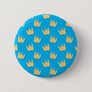 Gepersonaliseerd blauwe gele kroon kinder ronde button 5,7 cm