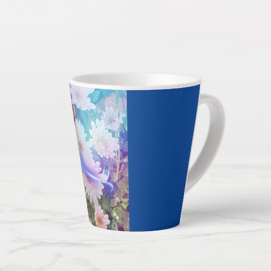 Gepersonaliseerd blauwe latte Mok met White Daisy  (Rechterhoek)