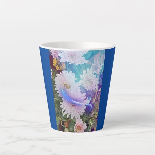 Gepersonaliseerd blauwe latte Mok met White Daisy  (Voorkant)