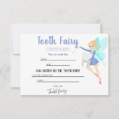 Gepersonaliseerd Blauwe Tand Fairy Certificaat Bedankkaart (Voorkant)