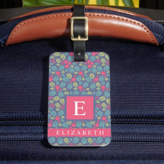 Gepersonaliseerd Blauwgroen Blauw Bloemen Roze Gro Bagagelabel (Voorkant Insitu 2)