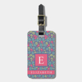 Gepersonaliseerd Blauwgroen Blauw Bloemen Roze Gro Bagagelabel (Voorkant verticaal)