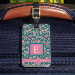 Gepersonaliseerd Blauwgroen Blauw Groen Bloemen Ro Bagagelabel