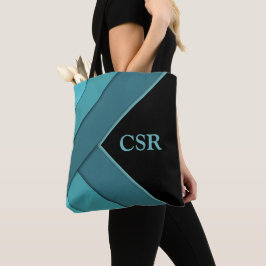 Gepersonaliseerd Blauwgroen en zwart Tote Bag