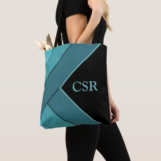 Gepersonaliseerd Blauwgroen en zwart Tote Bag (Dichtbij)