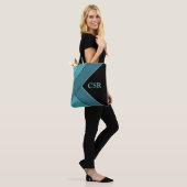 Gepersonaliseerd Blauwgroen en zwart Tote Bag (Op model)