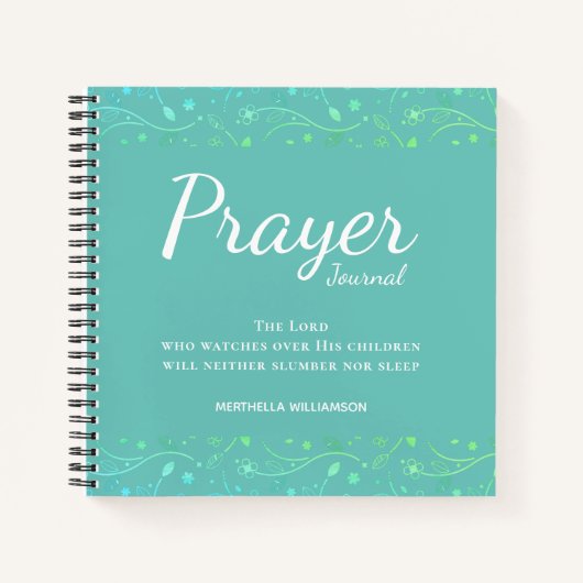  gepersonaliseerd Blauwgroen Floral Prayer Journal Notitieboek (Voorkant)
