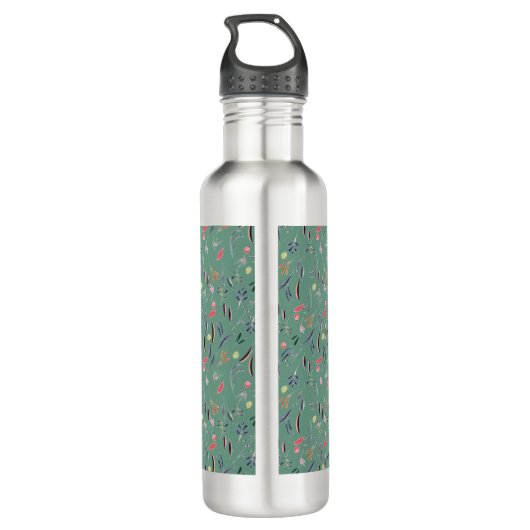 Gepersonaliseerd Blauwgroen groen Floral Monogram Waterfles (Achterkant)