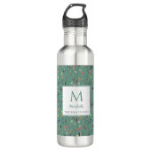 Gepersonaliseerd Blauwgroen groen Floral Monogram Waterfles (Voorkant)