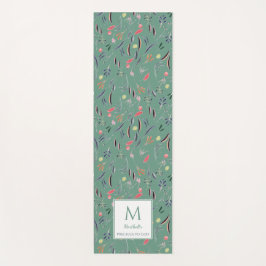 Gepersonaliseerd Blauwgroen groen Floral Monogram Yogamat