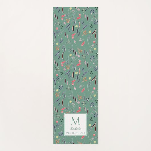 Gepersonaliseerd Blauwgroen groen Floral Monogram Yogamat (Voorkant)