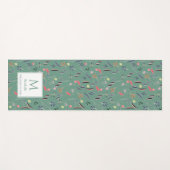 Gepersonaliseerd Blauwgroen groen Floral Monogram Yogamat (Voorkant (horizontaal))