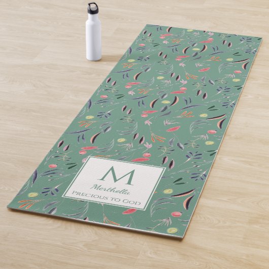 Gepersonaliseerd Blauwgroen groen Floral Monogram Yogamat (In situ)