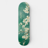 Gepersonaliseerd Blauwgroen Groen Wit Bloemen Skat Persoonlijk Skateboard (Voorkant)