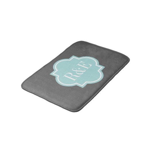 Gepersonaliseerd blauwgroen monogram van quatrefol badmat (Gekanteld)