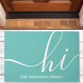 Gepersonaliseerd Blauwgroen script Hi Deurmat