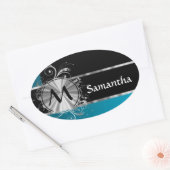 Gepersonaliseerd blauwgroen zwart en zilver monogr ovale sticker (Envelop)