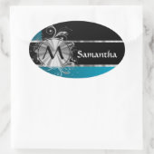 Gepersonaliseerd blauwgroen zwart en zilver monogr ovale sticker (Tas)