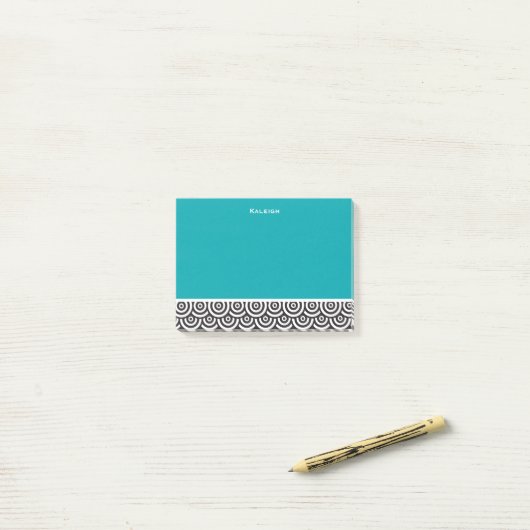 Gepersonaliseerd Blauwgroen zwart-wit Retro Post-it® Notes (Op bureau)