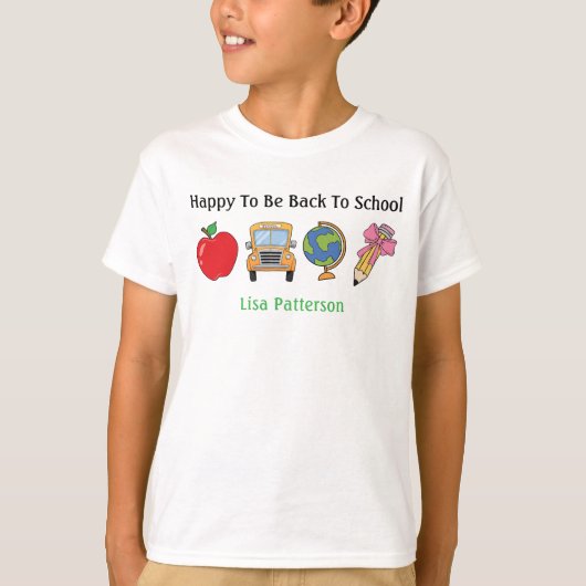Gepersonaliseerd blij om terug te zijn naar school t-shirt (Voorkant)
