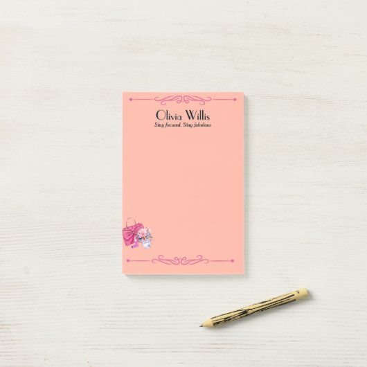 Gepersonaliseerd "Blijf gefocust. Blijf geweldig"  Post-it® Notes (Op bureau)