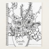 Gepersonaliseerd Bloemenboeket in zwart-wit Planner (Voorkant)