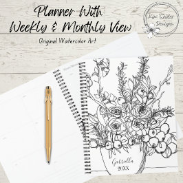 Gepersonaliseerd Bloemenboeket in zwart-wit Planner