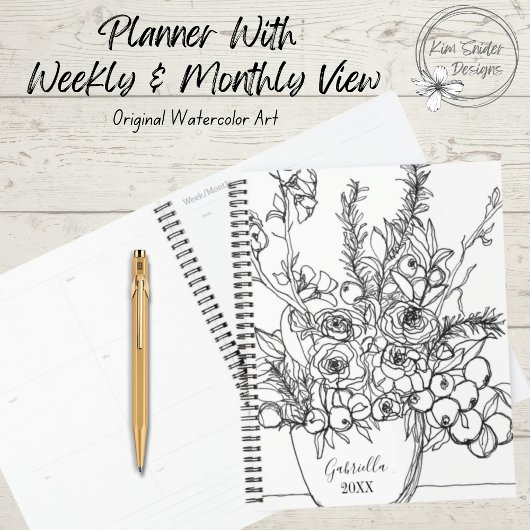 Gepersonaliseerd Bloemenboeket in zwart-wit Planner