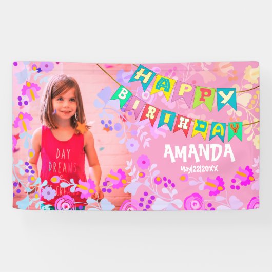 Gepersonaliseerd bloemenfeestje afbeelding spandoek (Horizontaal)