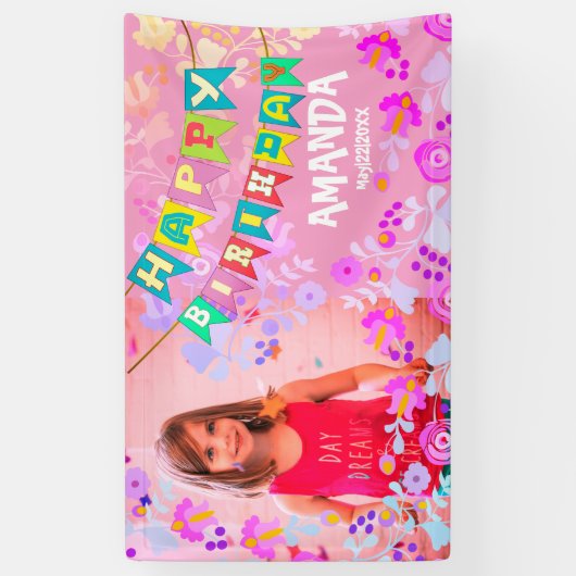 Gepersonaliseerd bloemenfeestje afbeelding spandoek (Verticaal)