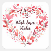 Gepersonaliseerd bloemenhart vierkante sticker (Voorkant)