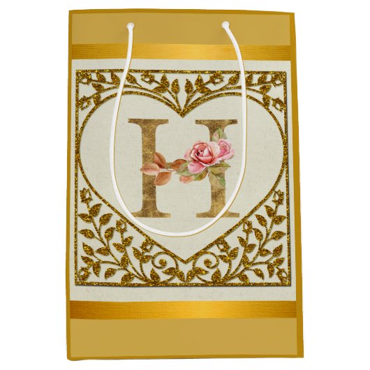 Gepersonaliseerd bloemenmonogram, van A tot Z Medium Cadeauzakje (Voorkant)