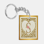 Gepersonaliseerd bloemenmonogram, van A tot Z Sleutelhanger (Voorkant Links)