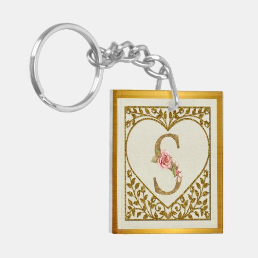 Gepersonaliseerd bloemenmonogram, van A tot Z Sleutelhanger (Voorkant Links)